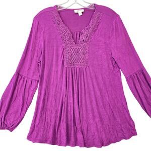 Style & Co Purple Shirt NEW Stretch Lace V-Neck Long Sleeves Top Women's Size M